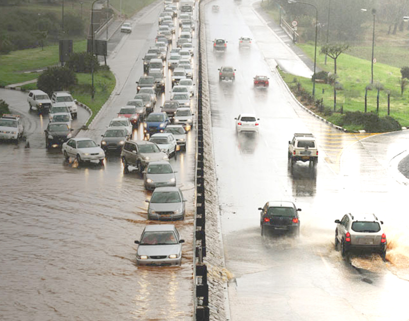 Cars in flooded road